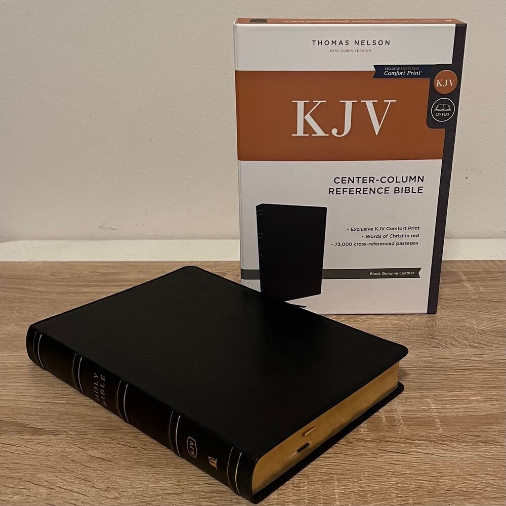 KJV Center-Column Reference Bible - BLK Leather - Previously imprinted cover